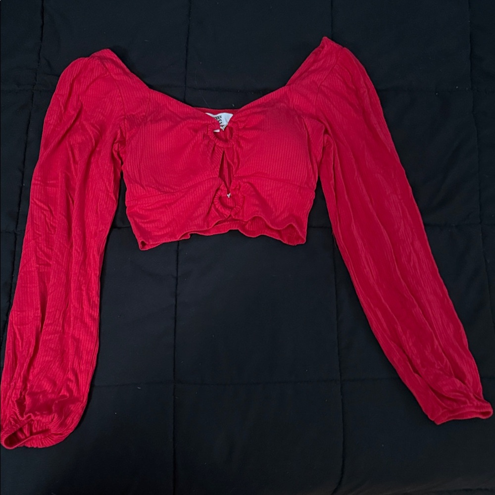 Elegant Red Long Sleeve Crop Top